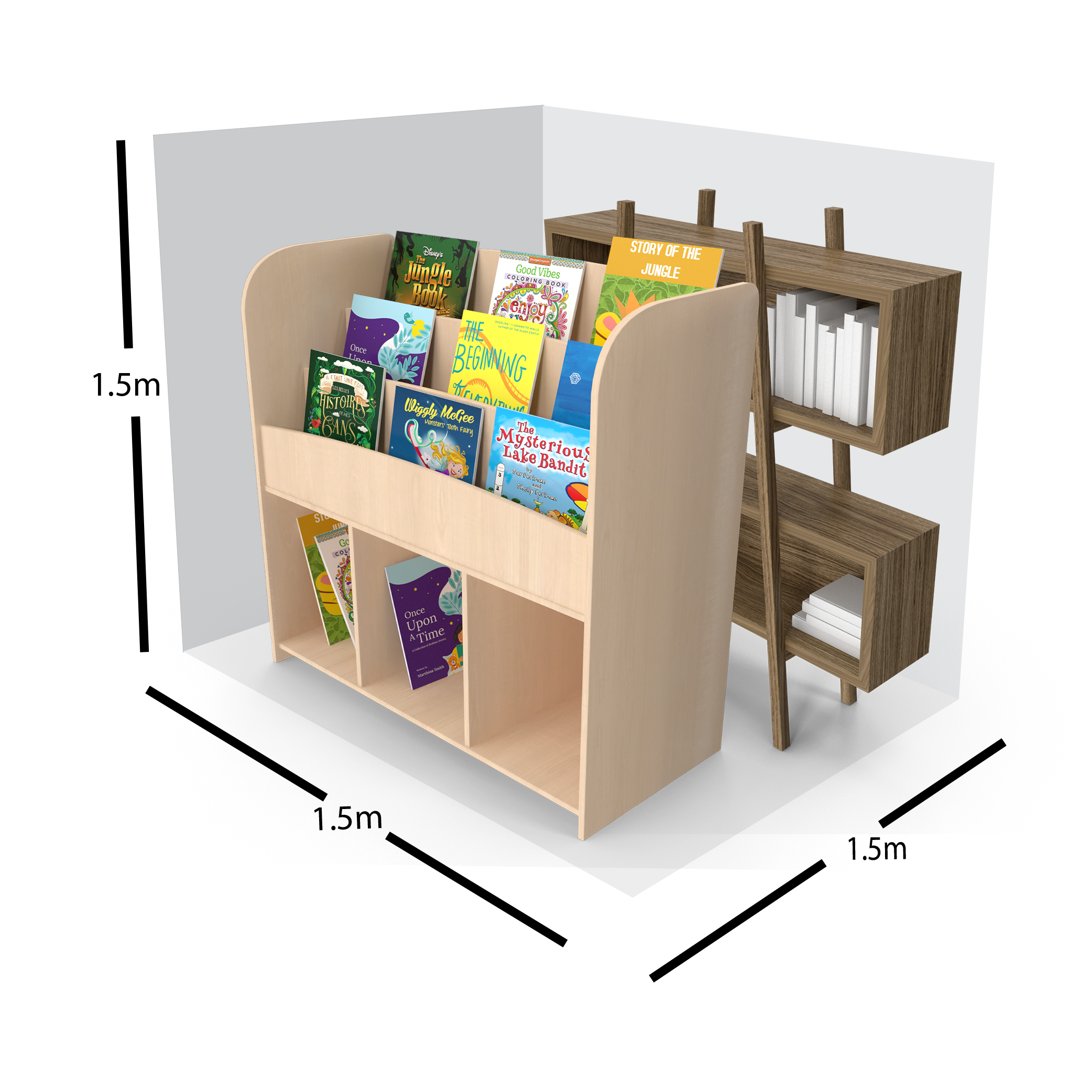 book shelves and drawers
