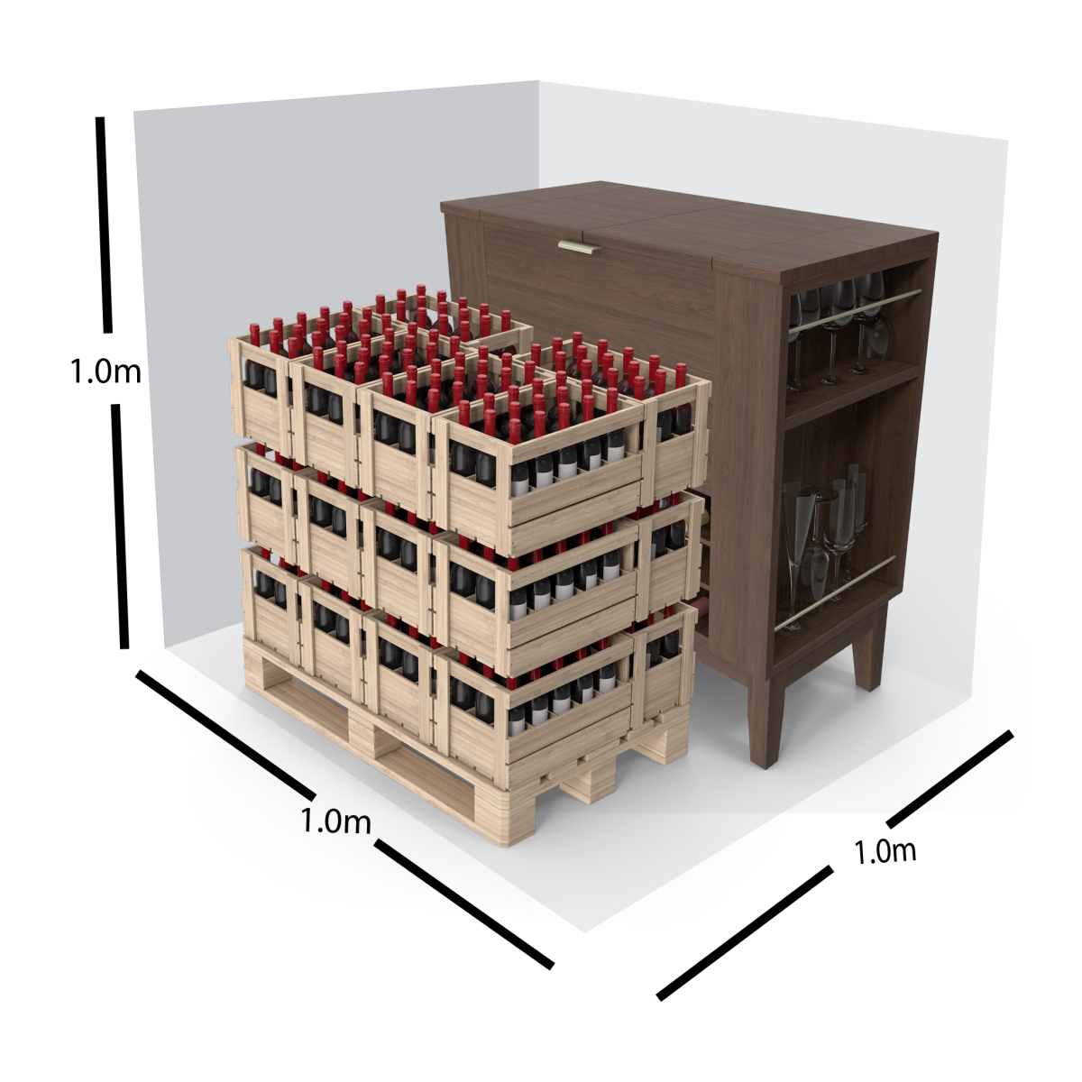 Wine in a one meter cube locker